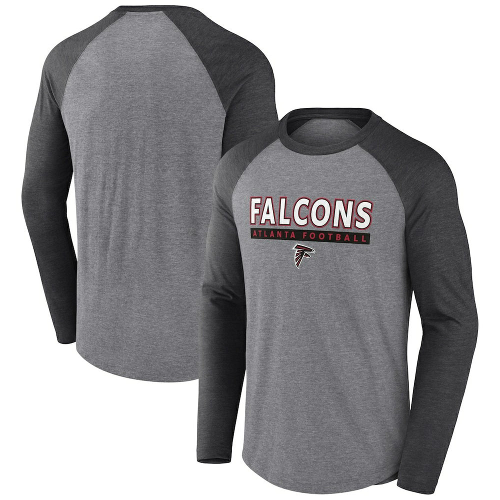 Atlanta Falcons Tri-Blend Raglan Long Sleeve T-Shirt - Heather Gray/Charcoal - Fanatics