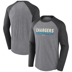 Los Angeles Chargers Tri-Blend Raglan Long Sleeve T-Shirt - Heather Gray/Charcoal - Fanatics
