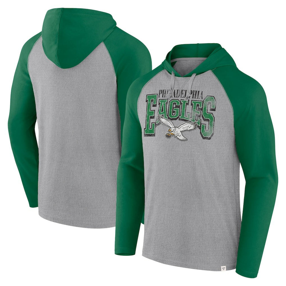 Philadelphia Eagles Under Center Long Sleeve Hoodie T-Shirt - Gray/Kelly Green - Fanatics