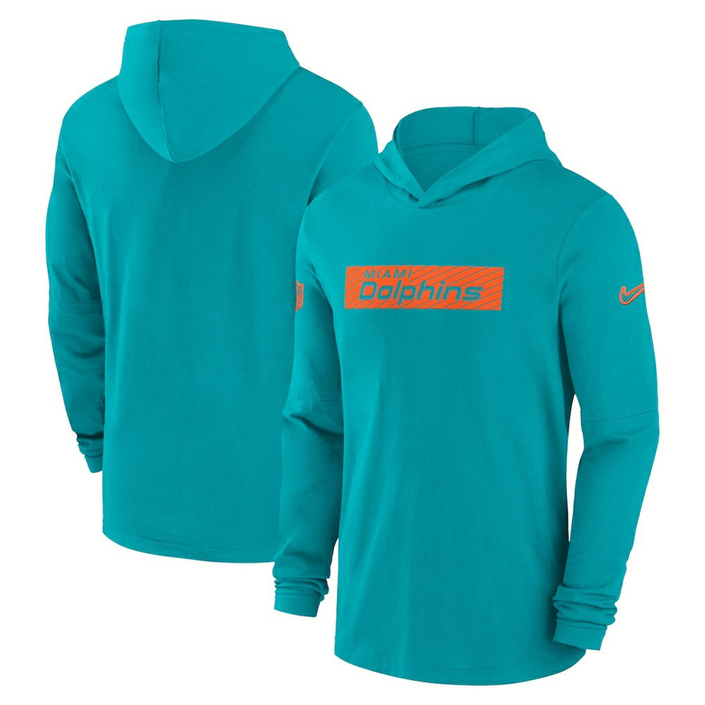 Miami Dolphins 2024/25 Sideline Performance Long Sleeve Hoodie T-Shirt - Aqua - Nike