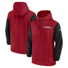 Arizona Cardinals 2024/25 Sideline Pre-Game Player 1/2-Zip Hoodie Jacket - Cardinal/Black - Nike