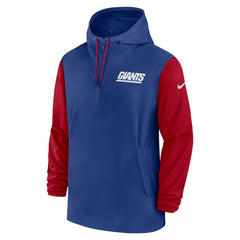 New York Giants 2024/25 Sideline Pre-Game Player 1/2-Zip Hoodie Jacket - Royal/Red - Nike