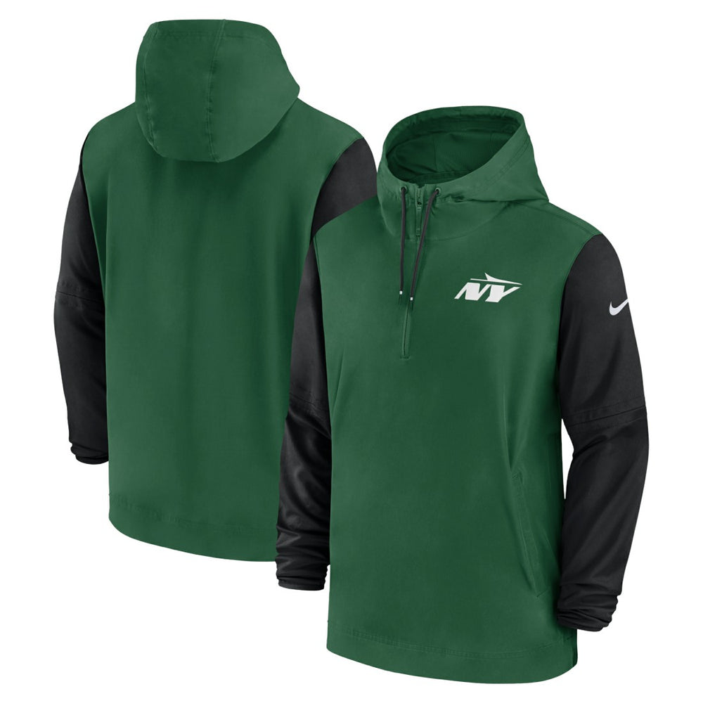 New York Jets 2024/25 Sideline Pre-Game Player 1/2-Zip Hoodie Jacket - Green/Black - Nike