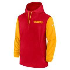 Kansas City Chiefs 2024/25 Sideline Pre-Game Player 1/2-Zip Hoodie Jacket - Red/Gold - Nike