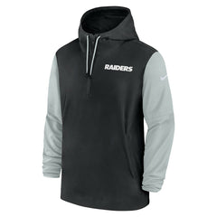 Las Vegas Raiders 2024/25 Sideline Pre-Game Player 1/2-Zip Hoodie Jacket - Black/Silver - Nike