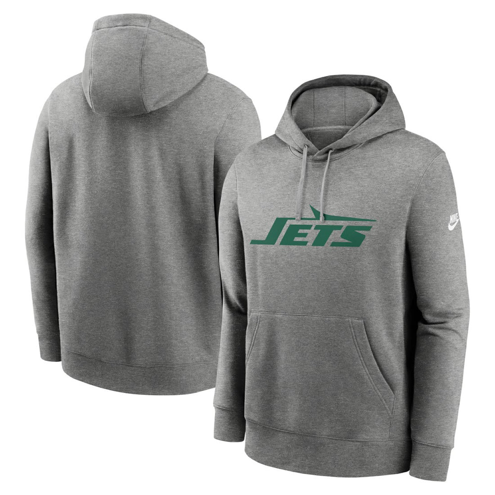 New York Jets Rewind Club Logo Pullover Hoodie - Heather Gray - Nike