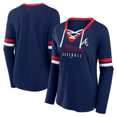 Atlanta Braves Fanatics Women's Won & Done Raglan Lace-Up Long Sleeve T-Shirt Discount