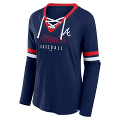 Atlanta Braves Fanatics Women's Won & Done Raglan Lace-Up Long Sleeve T-Shirt Discount