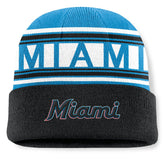 Miami Marlins Fanatics Fundamental Team Stripe Cuffed Knit Hat Near Me