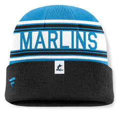 Miami Marlins Fanatics Fundamental Team Stripe Cuffed Knit Hat Near Me