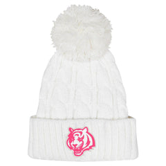 Cincinnati Bengals Girls Youth Cable Cuffed Knit Hat with Pom - White - NFL