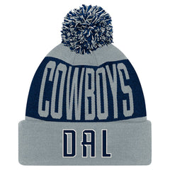 Dallas Cowboys Youth Bevel Cuffed Knit Hat with Pom - Navy/Gray - NFL