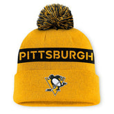 Pittsburgh Penguins Fanatics Women's Authentic Pro Rink Cuffed Knit Hat with Pom - Gold/Black | Fanatics Clearance