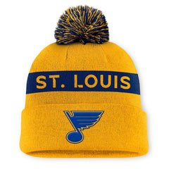 St. Louis Blues Fanatics Women's Authentic Pro Rink Cuffed Knit Hat with Pom - Gold/Navy | Fanatics sale