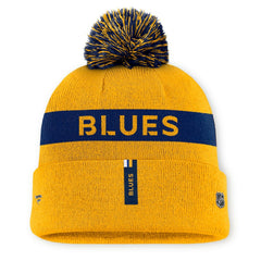 St. Louis Blues Fanatics Women's Authentic Pro Rink Cuffed Knit Hat with Pom - Gold/Navy | Fanatics sale