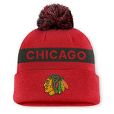 Chicago Blackhawks Fanatics Women's Authentic Pro Rink Cuffed Knit Hat with Pom - Red/Black | Fanatics Lifestyle