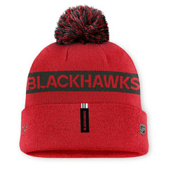 Chicago Blackhawks Fanatics Women's Authentic Pro Rink Cuffed Knit Hat with Pom - Red/Black | Fanatics Lifestyle