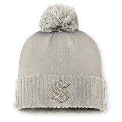 Seattle Kraken Fanatics Women's Authentic Pro Road Cuffed Knit Hat with Pom - Tan | Fanatics Clearance