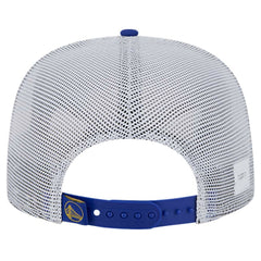 New Era Golden State Warriors Puff Print Team Code A-Frame 9FIFTY Trucker Snapback Hat Royal