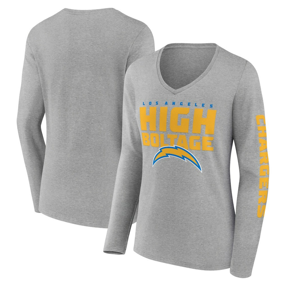Los Angeles Chargers Hometown Sweep Long Sleeve V-Neck T-Shirt - Heather Gray - Fanatics