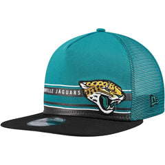 Jacksonville Jaguars New Era Half Stripe Trucker A-Frame 9FIFTY Snapback Hat - Teal/Black - NFL