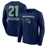 Devon Witherspoon Seattle Seahawks Team Wordmark Player Name & Number Long Sleeve T-Shirt - College Navy - NFL
