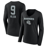 Tyree Wilson Las Vegas Raiders Women's Team Wordmark Player Name & Number Long Sleeve V-Neck T-Shirt - Black - NFL