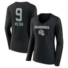 Tyree Wilson Las Vegas Raiders Women's Team Wordmark Player Name & Number Long Sleeve V-Neck T-Shirt - Black - NFL