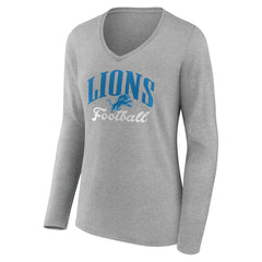 Detroit Lions Women's Victory Script V-Neck Long Sleeve T-Shirt - Gray - NFL