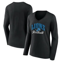 Detroit Lions Women's Victory Script V-Neck Long Sleeve T-Shirt - Black - NFL