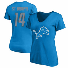 Amon-Ra St. Brown Detroit Lions Women's Plus Size Name & Number V-Neck T-Shirt - Blue - Fanatics