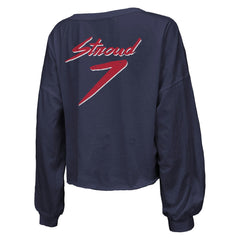 C.J. Stroud Houston Texans Majestic Threads Women's Name & Number Script Off-Shoulder Cropped Long Sleeve T-Shirt - Navy - NFL