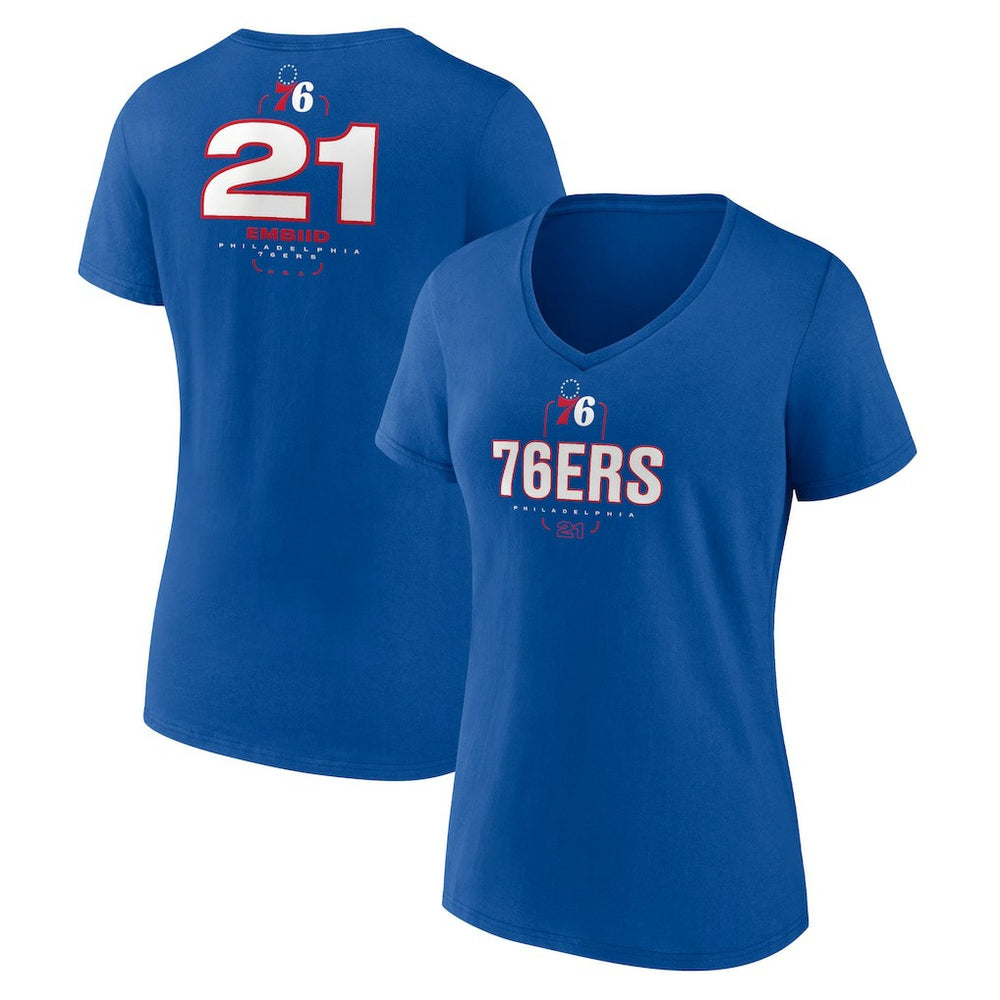 Joel Embiid Philadelphia 76ers Women's Behind The Back Name & Number V-Neck T-Shirt Royal