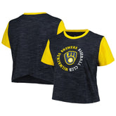 Milwaukee Brewers New Era Women's Plus Size Crossover Back Cropped T-Shirt Online