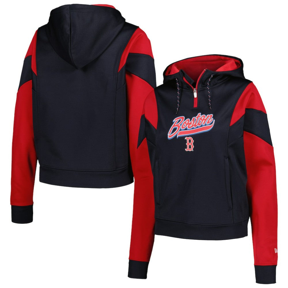 Boston Red Sox New Era Women's Color Block Fleece Quarter-Zip Hoodie for sale