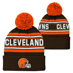Cleveland Browns Youth Jacquard Cuffed Knit Hat with Pom - Brown - NFL
