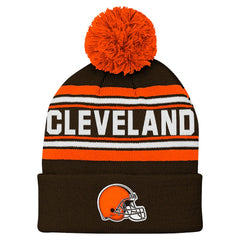 Cleveland Browns Youth Jacquard Cuffed Knit Hat with Pom - Brown - NFL