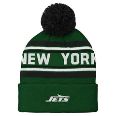 New York Jets Youth Jacquard Cuffed Knit Hat with Pom - Green - NFL