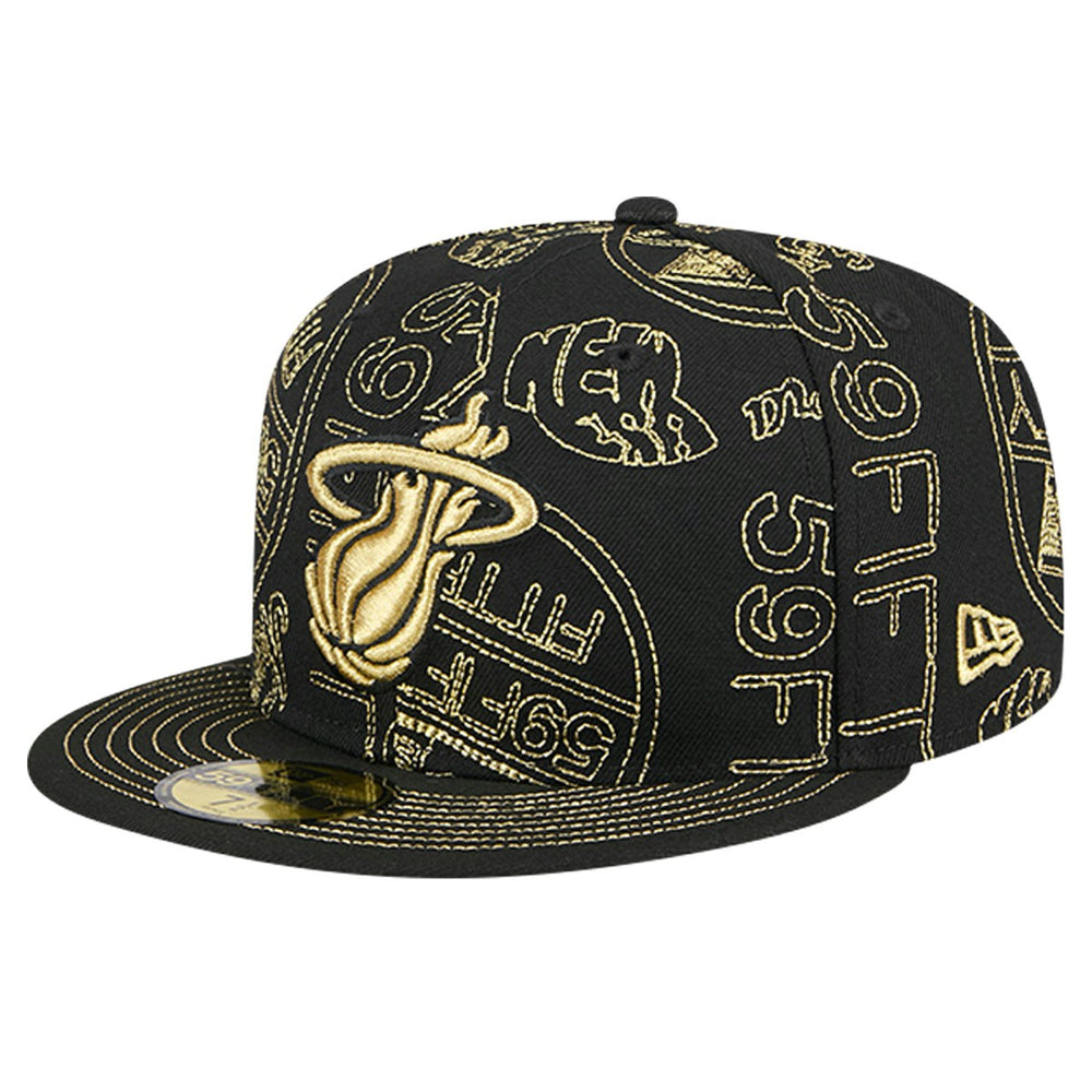 New Era Miami Heat 59FIFTY Day Allover Print Stencil Fitted Hat Black