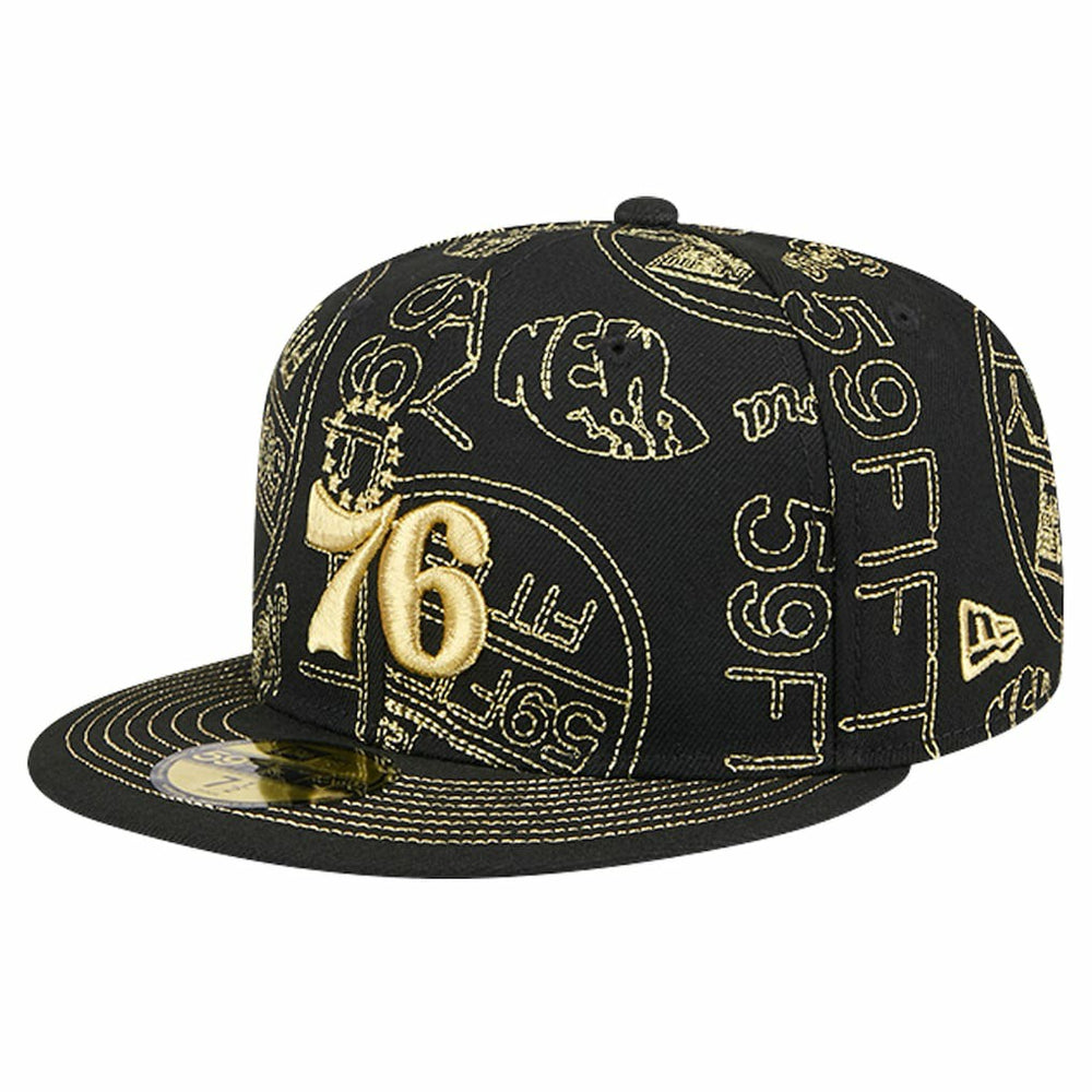 New Era Philadelphia 76ers 59FIFTY Day Allover Print Stencil Fitted Hat Black