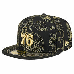 New Era Philadelphia 76ers 59FIFTY Day Allover Print Stencil Fitted Hat Black