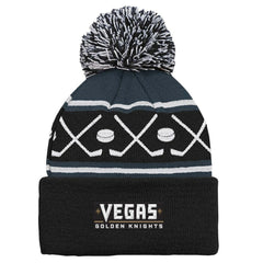 Vegas Golden Knights Preschool Faceoff Cuffed Knit Hat with Pom - Black | NHL sale