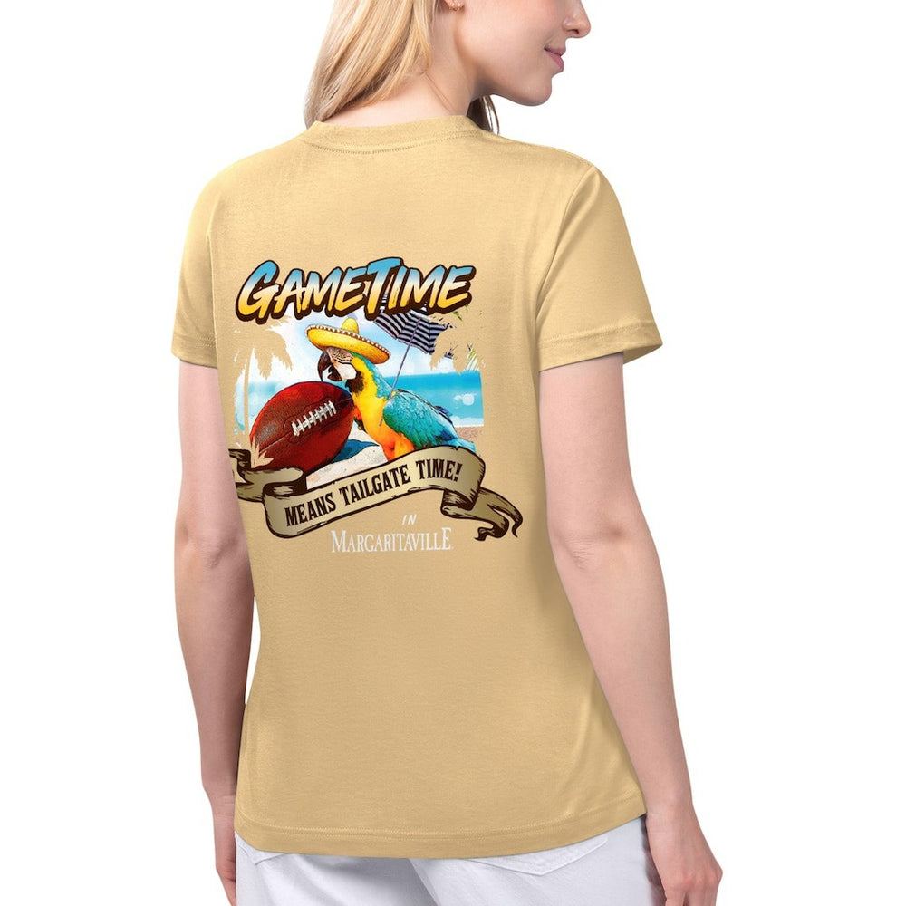 New Orleans Saints Margaritaville Women's Game Time V-Neck T-Shirt - Gold - NFL