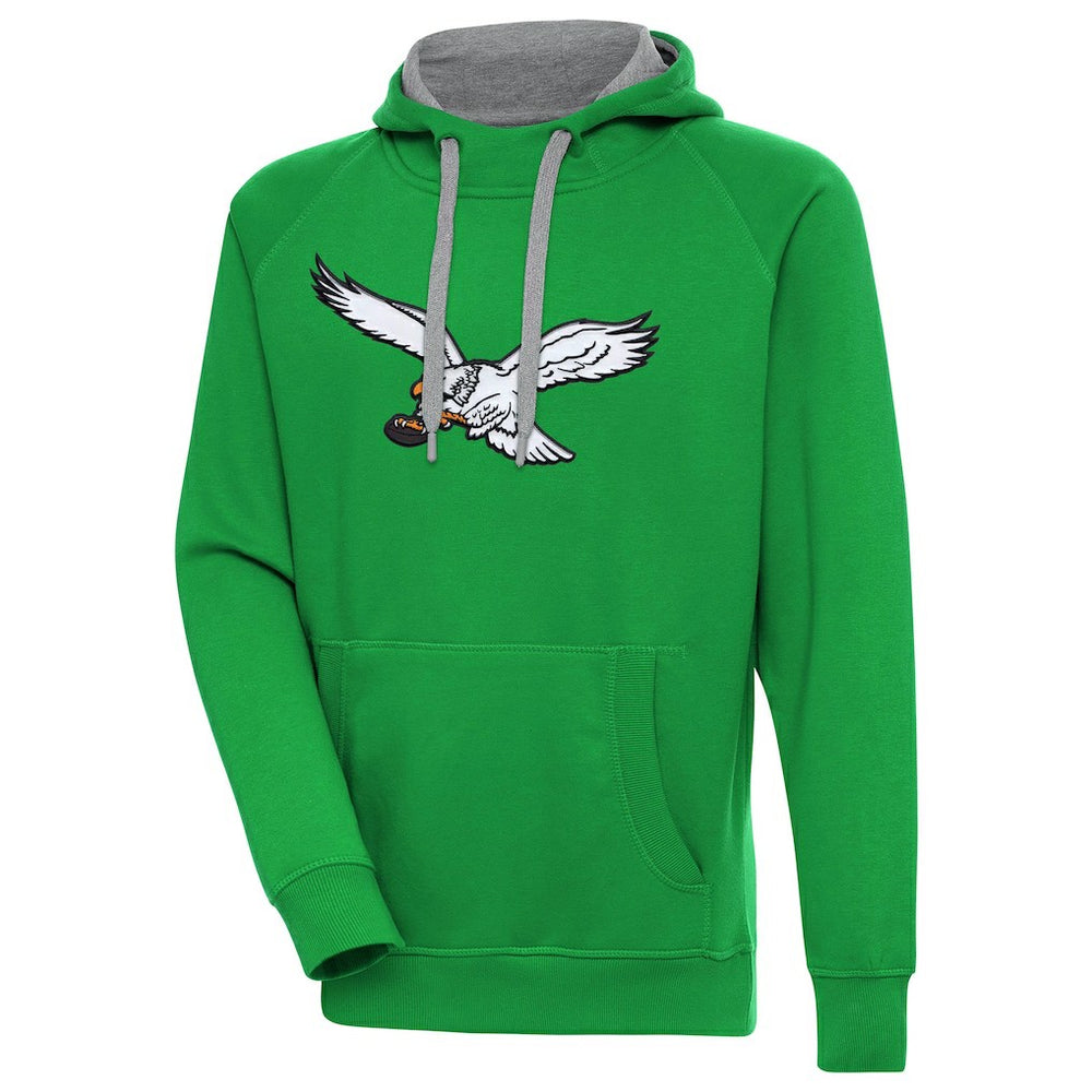Philadelphia Eagles Antigua Throwback Logo Victory Pullover Hoodie - Kelly Green - NFL