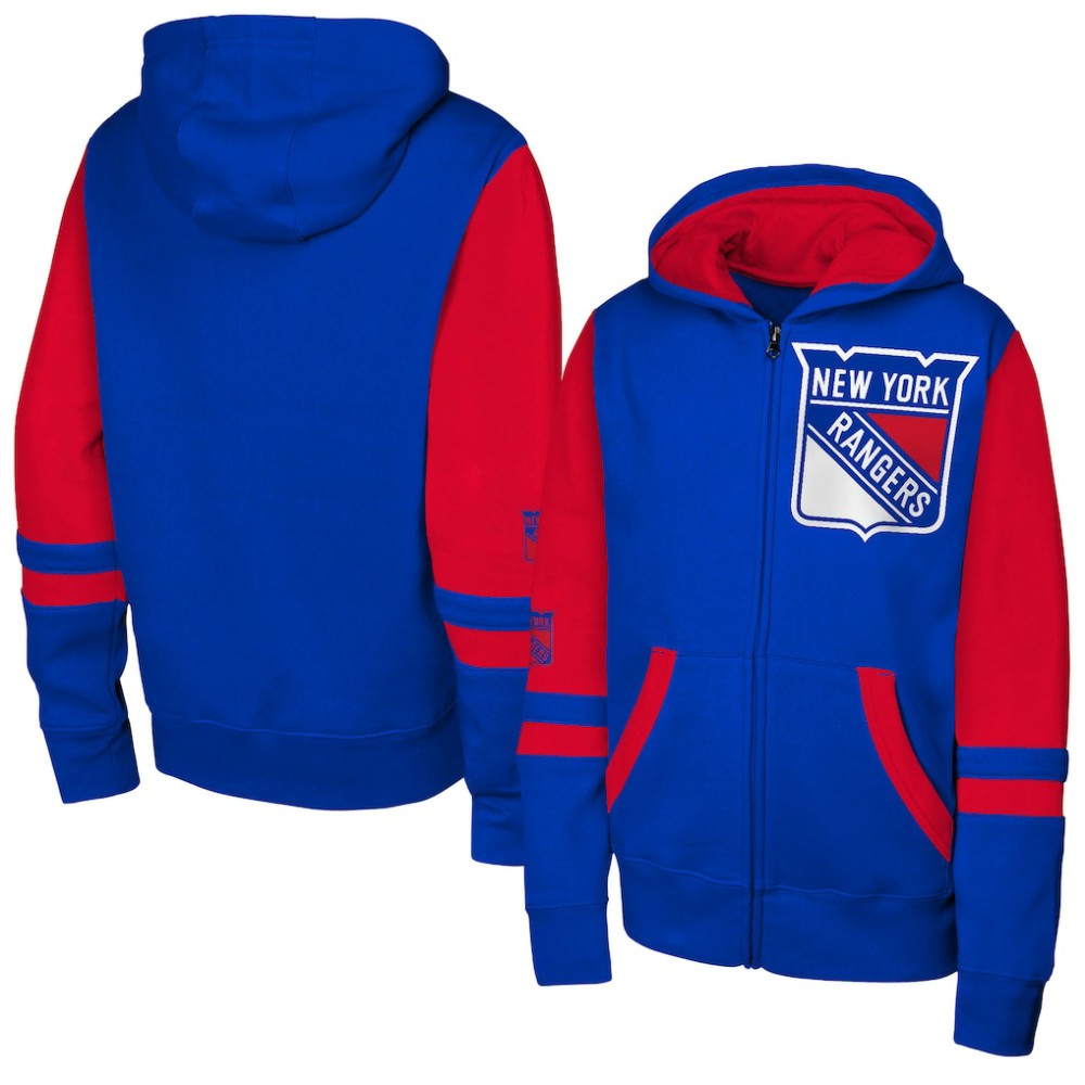 New York Rangers Youth Face Off Full-Zip Hoodie - Blue | NHL Clearance