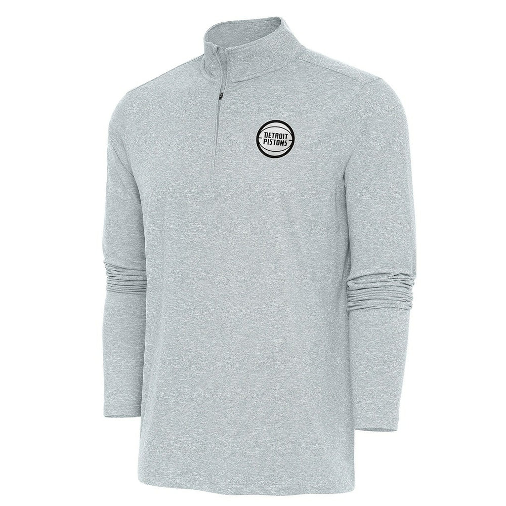 Detroit Pistons Antigua Metallic Logo Hunk Quarter-Zip Pullover Heather Gray
