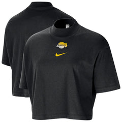 Nike Los Angeles Lakers Women's Courtside Mock Neck Loose Fit Cropped T-Shirt Black