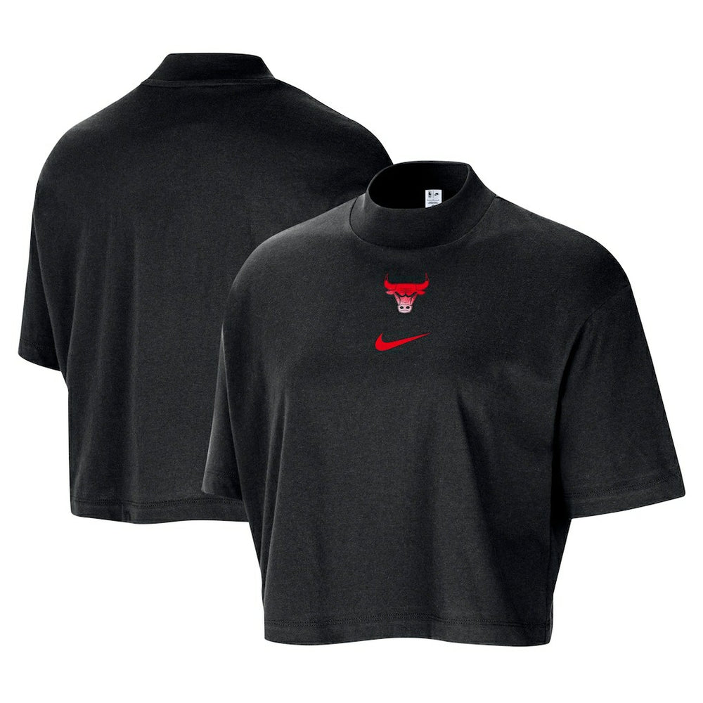 Nike Chicago Bulls Women's Courtside Mock Neck Loose Fit Cropped T-Shirt Black
