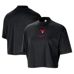 Nike Chicago Bulls Women's Courtside Mock Neck Loose Fit Cropped T-Shirt Black