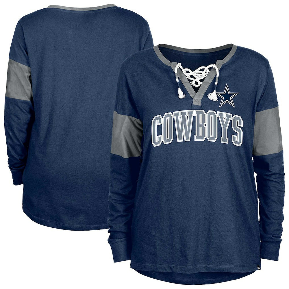 Dallas Cowboys New Era Women's Lace-Up Notch-Neck Long Sleeve T-Shirt - Navy - NFL